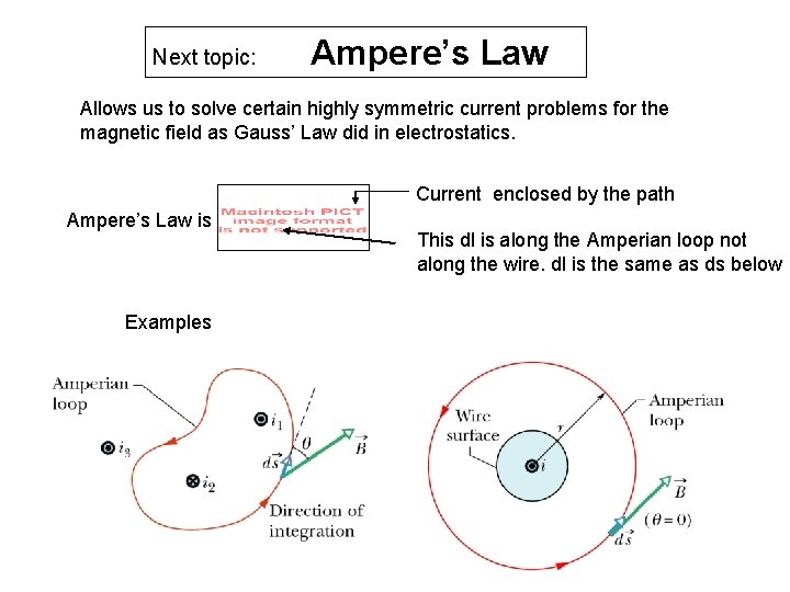 Next topic: Ampere’s Law Allows us to solve certain highly symmetric current problems for