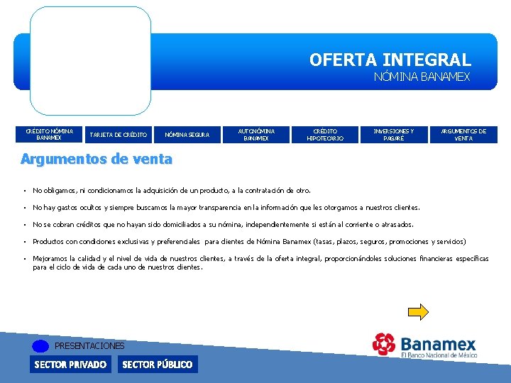 OFERTA INTEGRAL NÓMINA BANAMEX CRÉDITO NÓMINA BANAMEX TARJETA DE CRÉDITO NÓMINA SEGURA Argumentos de