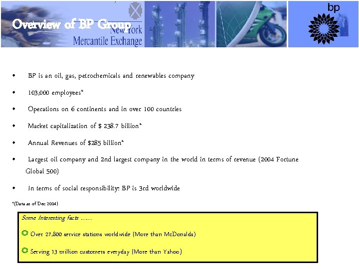 3 Overview of BP Group • BP is an oil, gas, petrochemicals and renewables