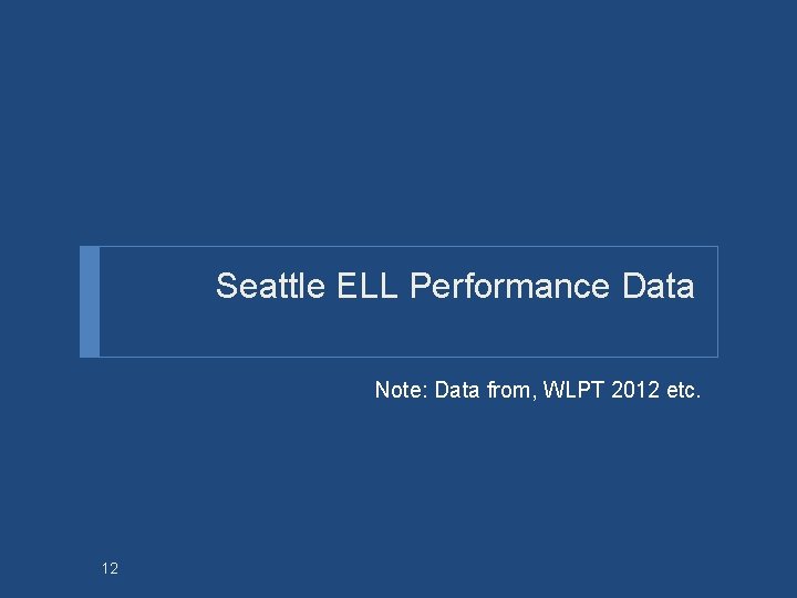 Seattle ELL Performance Data Note: Data from, WLPT 2012 etc. 12 