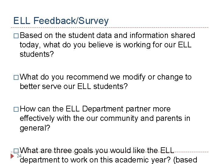 ELL Feedback/Survey � Based on the student data and information shared today, what do