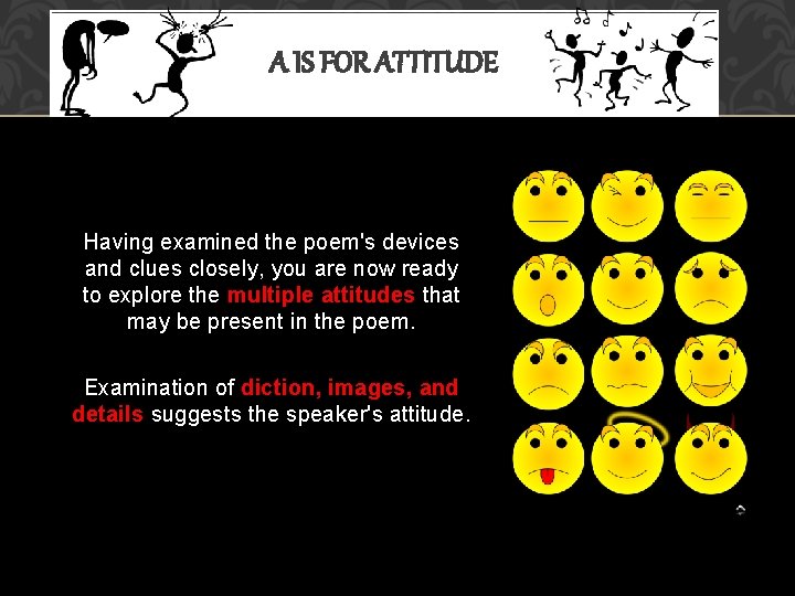 A IS FOR ATTITUDE Having examined the poem's devices and clues closely, you are