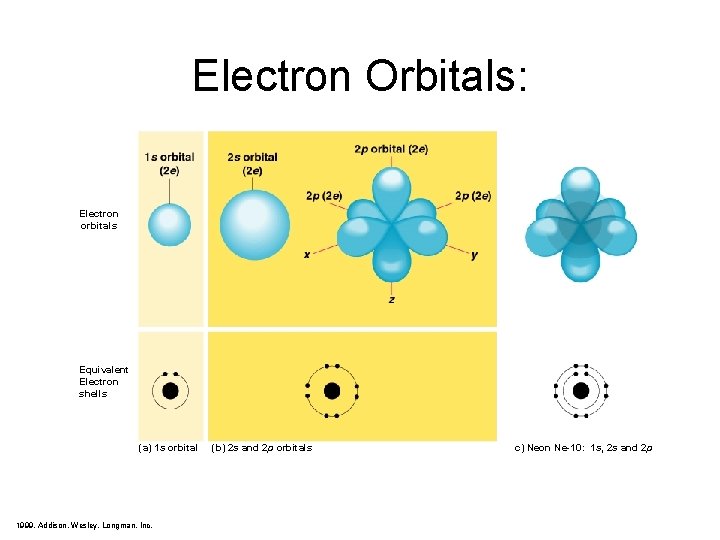 Electron Orbitals: Electron orbitals Equivalent Electron shells (a) 1 s orbital 1999, Addison, Wesley,