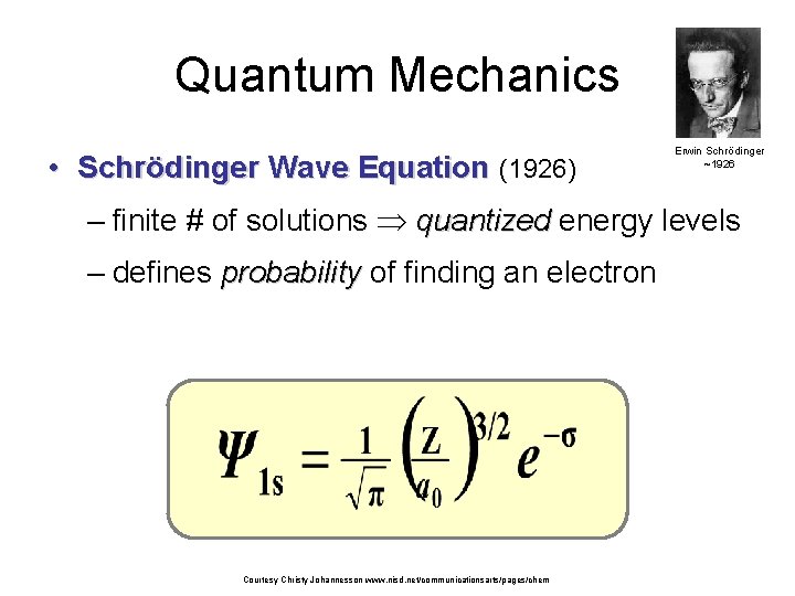 Quantum Mechanics • Schrödinger Wave Equation (1926) Erwin Schrödinger ~1926 – finite # of