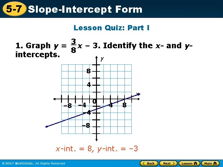 5 -7 Slope-Intercept Form Lesson Quiz: Part I 3 1. Graph y = x