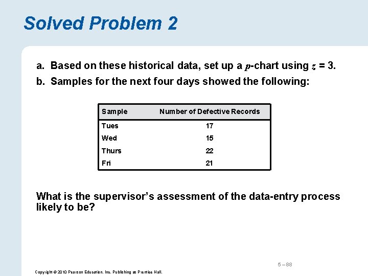 Solved Problem 2 a. Based on these historical data, set up a p-chart using