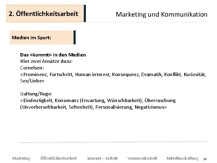 2. Öffentlichkeitsarbeit Marketing und Kommunikation Medien im Sport: Das «kommt» in den Medien Hier