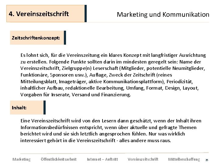 4. Vereinszeitschrift Marketing und Kommunikation Zeitschriftenkonzept: Es lohnt sich, für die Vereinszeitung ein klares