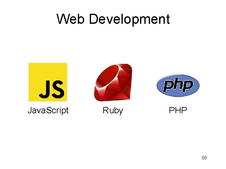 Web Development Java. Script Ruby PHP 58 