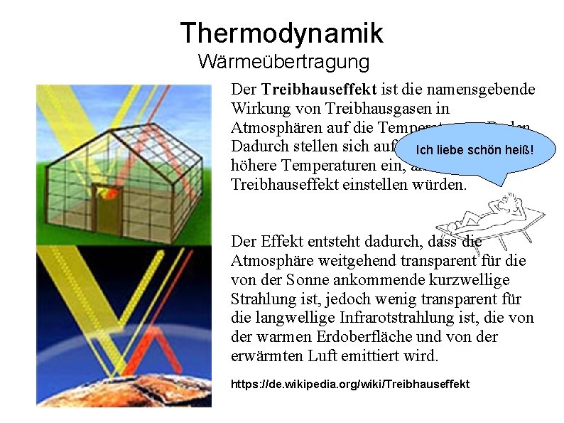 Thermodynamik Wärmeübertragung Der Treibhauseffekt ist die namensgebende Wirkung von Treibhausgasen in Atmosphären auf die