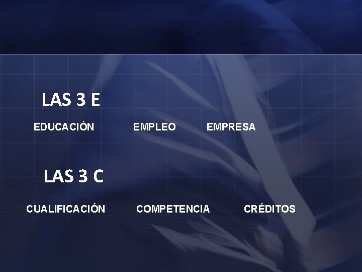 LAS 3 E EDUCACIÓN EMPLEO EMPRESA LAS 3 C CUALIFICACIÓN COMPETENCIA CRÉDITOS 