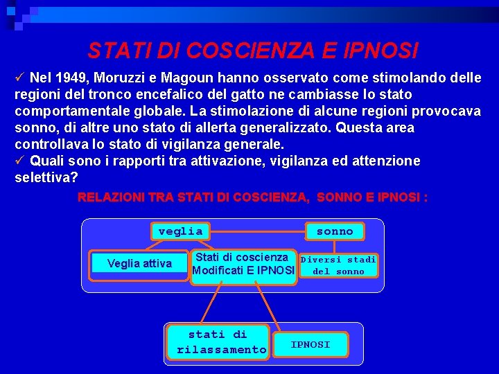 STATI DI COSCIENZA E IPNOSI ü Nel 1949, Moruzzi e Magoun hanno osservato come