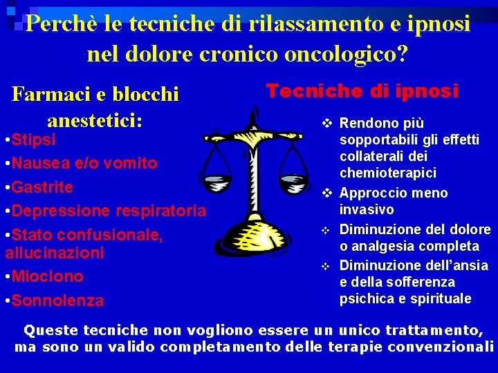 Perchè le tecniche di rilassamento e ipnosi nel dolore cronico oncologico? Farmaci e blocchi