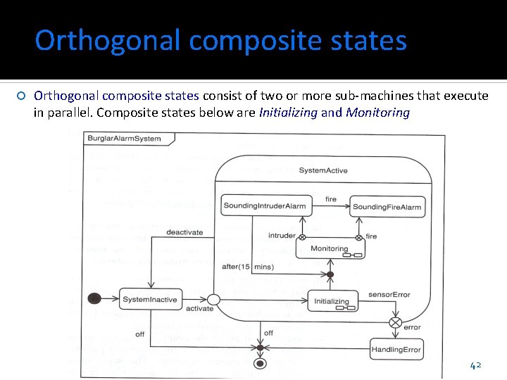 Orthogonal composite states consist of two or more sub-machines that execute in parallel. Composite