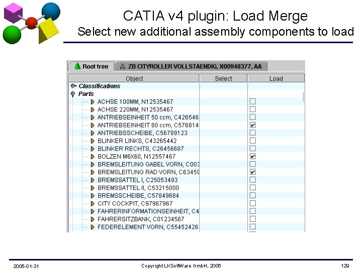 CATIA v 4 plugin: Load Merge Select new additional assembly components to load 2005