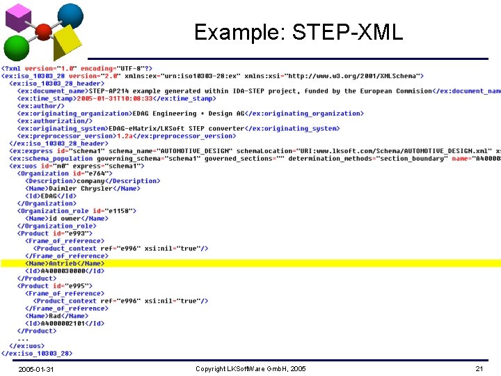 Example: STEP-XML 2005 -01 -31 Copyright LKSoft. Ware Gmb. H, 2005 21 