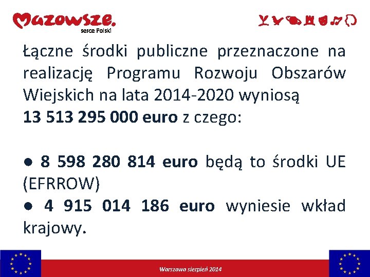 Łączne środki publiczne przeznaczone na realizację Programu Rozwoju Obszarów Wiejskich na lata 2014 -2020