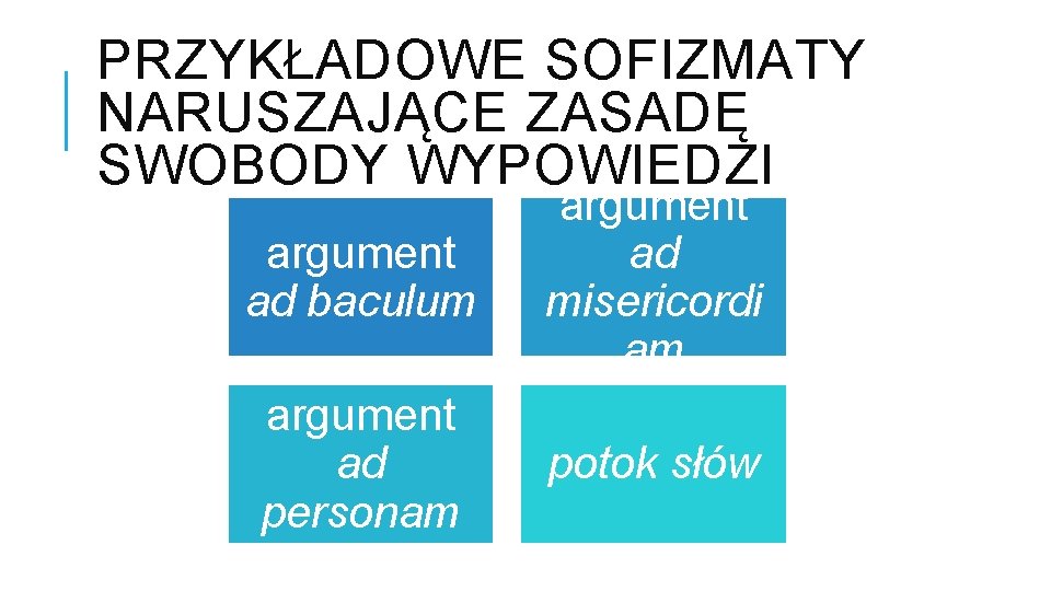 PRZYKŁADOWE SOFIZMATY NARUSZAJĄCE ZASADĘ SWOBODY WYPOWIEDZI argument ad baculum argument ad misericordi am argument