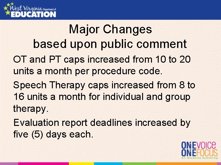 Major Changes based upon public comment OT and PT caps increased from 10 to