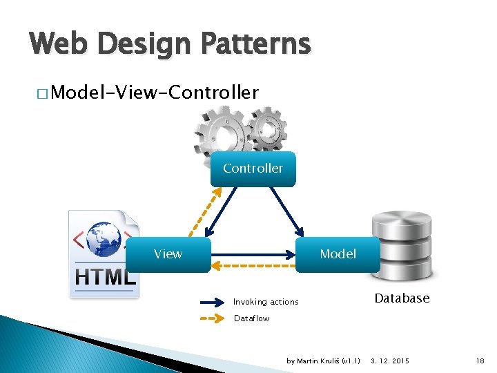 Web Design Patterns � Model-View-Controller View Model Invoking actions Database Dataflow by Martin Kruliš