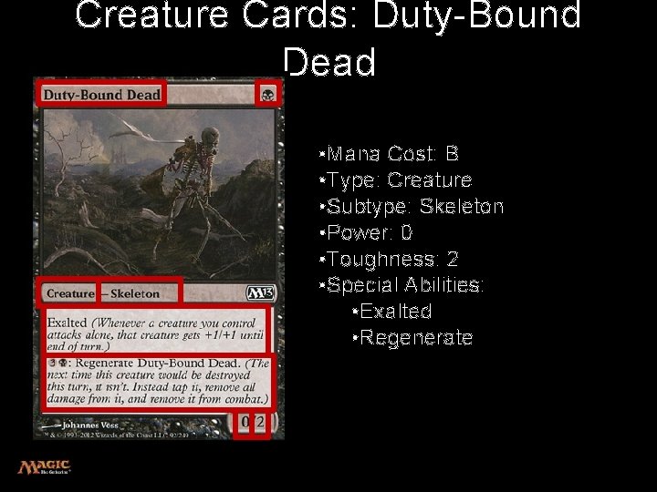 Creature Cards: Duty-Bound Dead • Mana Cost: B • Type: Creature • Subtype: Skeleton