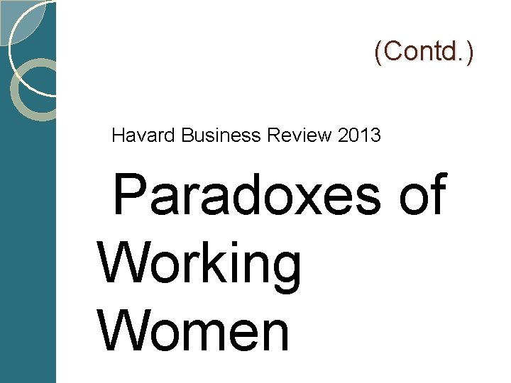  (Contd. ) Paradoxes of Working Women Havard Business Review 2013 