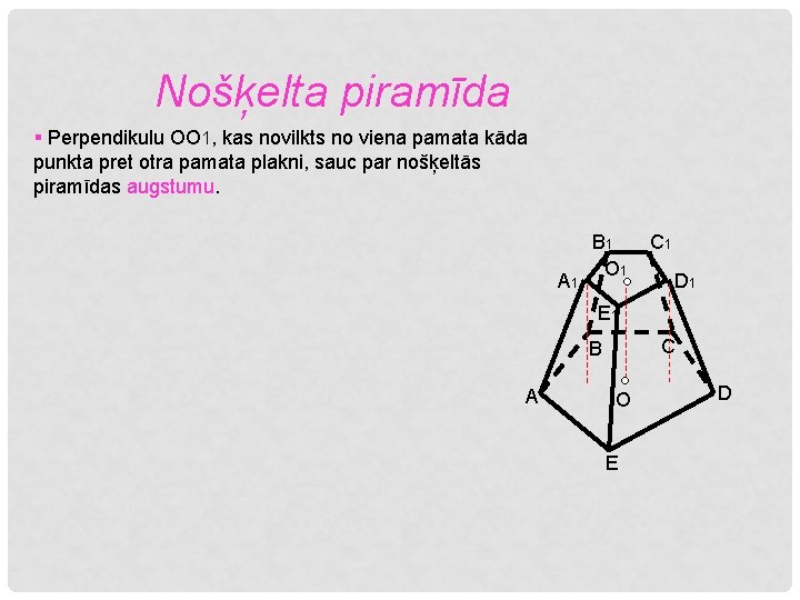 Nošķelta piramīda § Perpendikulu OO 1, kas novilkts no viena pamata kāda punkta pret