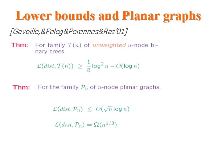 Lower bounds and Planar graphs [Gavoille, &Peleg&Perennes&Raz’ 01] 
