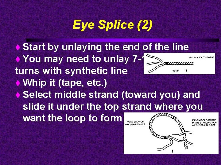 Eye Splice (2) Start by unlaying the end of the line You may need