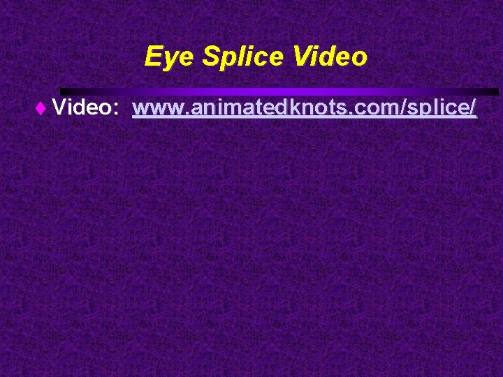 Eye Splice Video: www. animatedknots. com/splice/ 