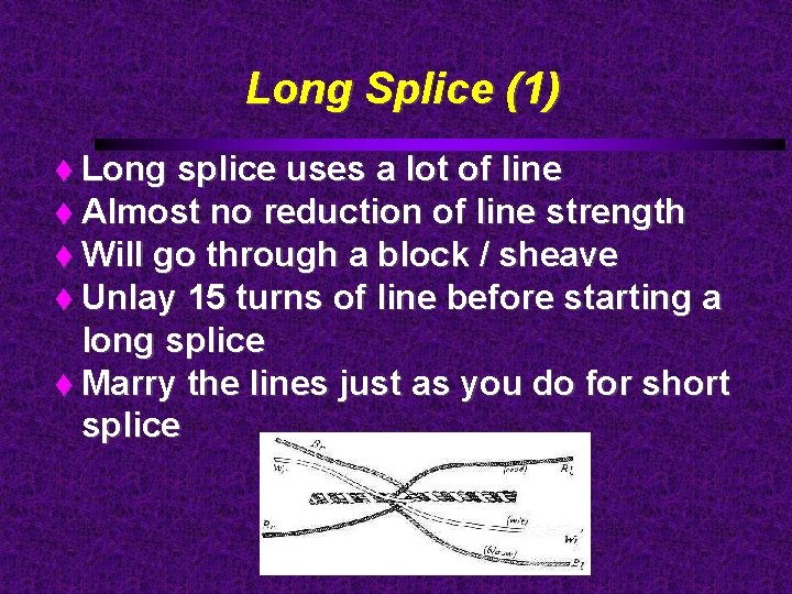 Long Splice (1) Long splice uses a lot of line Almost no reduction of
