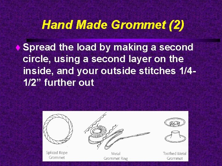 Hand Made Grommet (2) Spread the load by making a second circle, using a