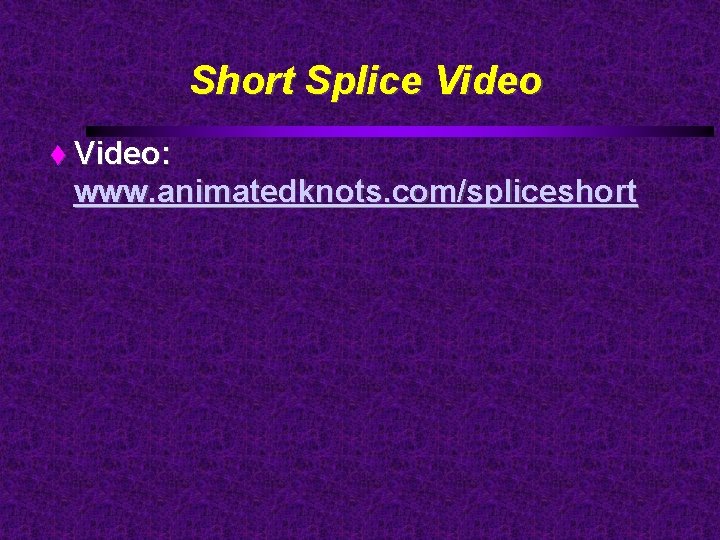 Short Splice Video: www. animatedknots. com/spliceshort 