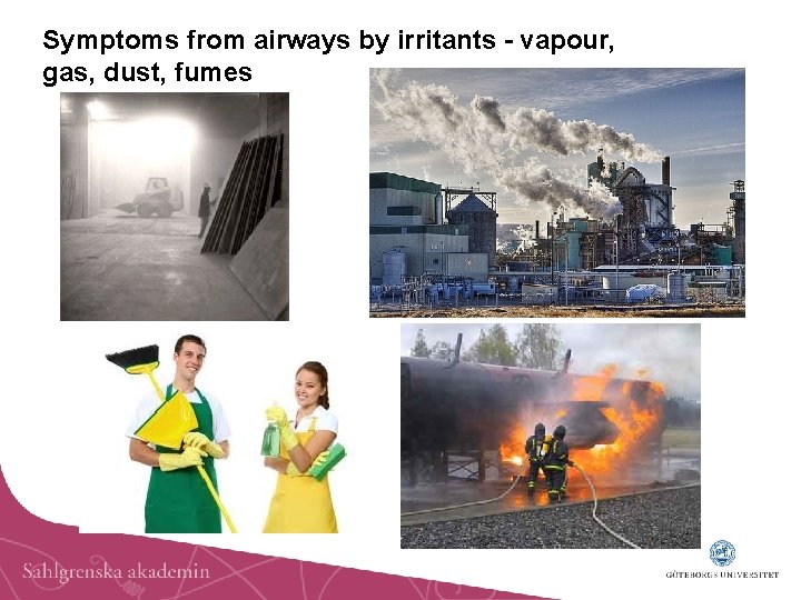 Symptoms from airways by irritants - vapour, gas, dust, fumes 