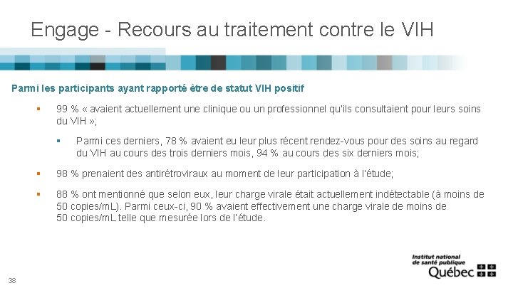 Engage - Recours au traitement contre le VIH Parmi les participants ayant rapporté être