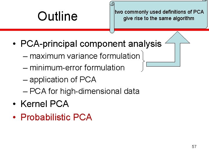 Outline two commonly used definitions of PCA give rise to the same algorithm •