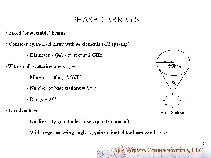 PHASED ARRAYS • Fixed (or steerable) beams • Consider cylindrical array with M elements