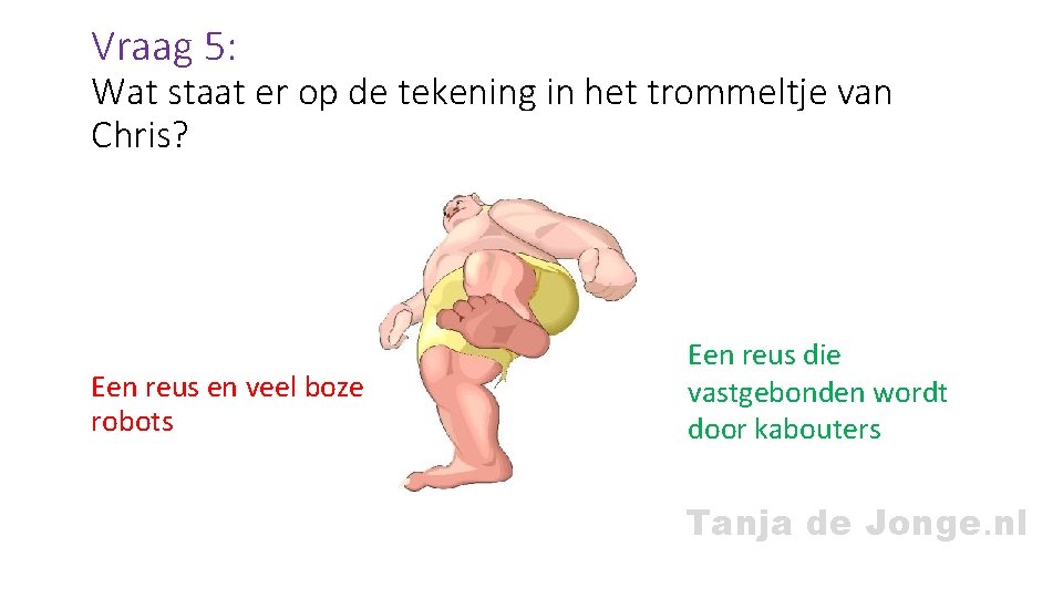 Vraag 5: Wat staat er op de tekening in het trommeltje van Chris? Een