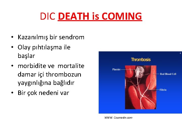 DIC DEATH is COMING • Kazanılmış bir sendrom • Olay pıhtılaşma ile başlar •