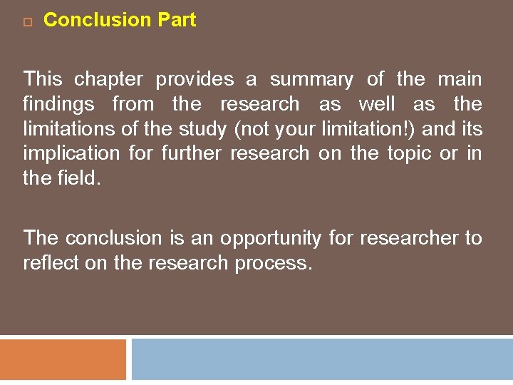  Conclusion Part This chapter provides a summary of the main findings from the