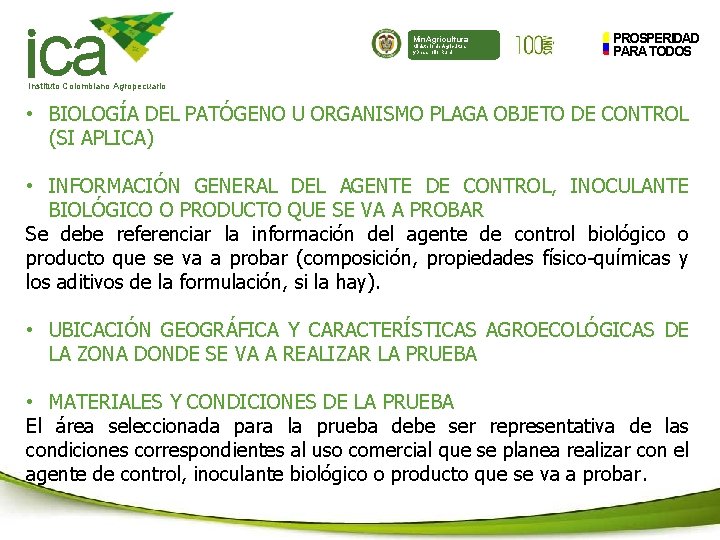 ca Min. Agricultura Ministerio de Agricultura y Desarrollo Rural PROSPERIDAD PARA TODOS Instituto Colombiano