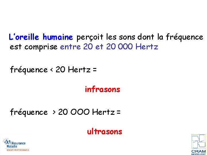 L’oreille humaine perçoit les sons dont la fréquence est comprise entre 20 et 20