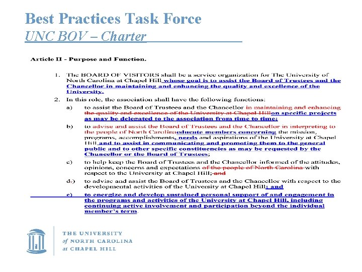 Best Practices Task Force UNC BOV – Charter 