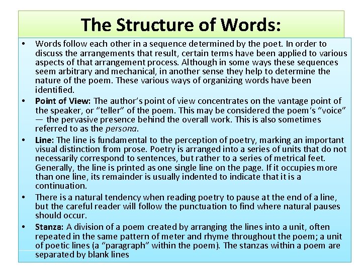 The Structure of Words: • • • Words follow each other in a sequence