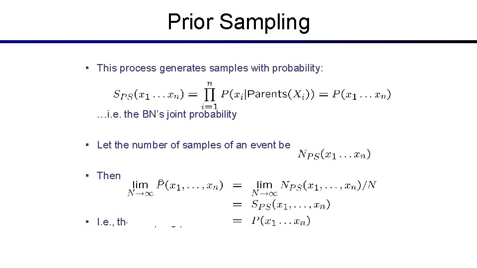 Prior Sampling ▪ This process generates samples with probability: …i. e. the BN’s joint