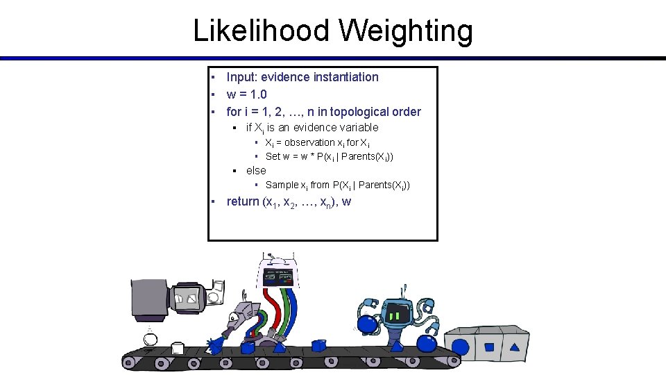 Likelihood Weighting ▪ Input: evidence instantiation ▪ w = 1. 0 ▪ for i