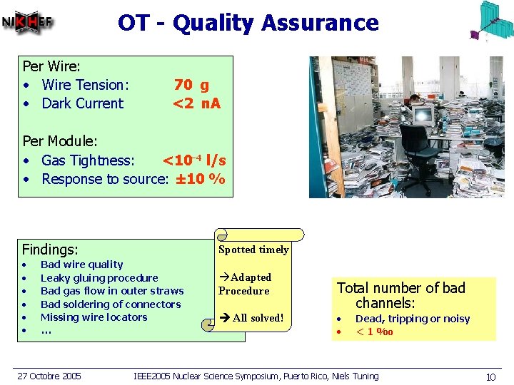 OT - Quality Assurance Per Wire: • Wire Tension: • Dark Current 70 g