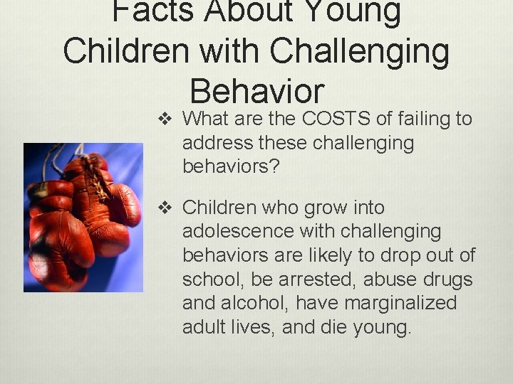 Facts About Young Children with Challenging Behavior v What are the COSTS of failing