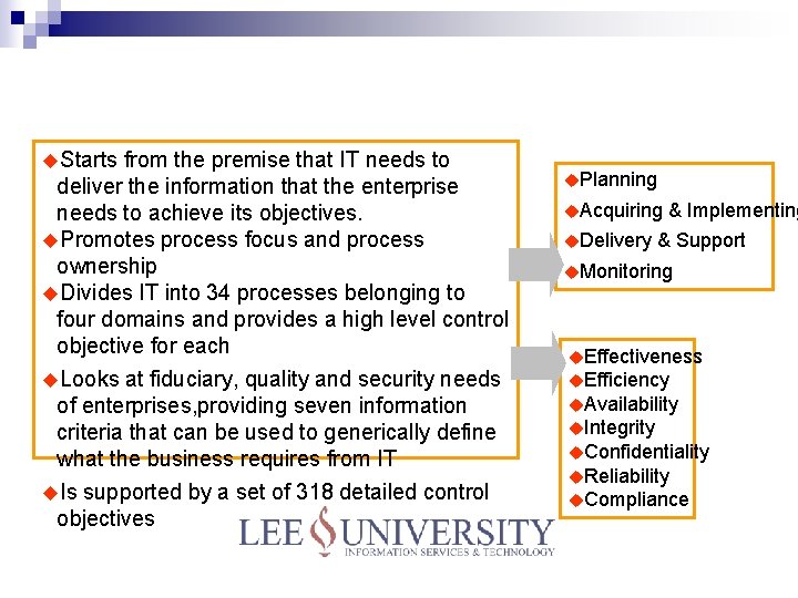 u. Starts from the premise that IT needs to deliver the information that the