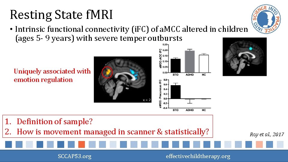 Resting State f. MRI • Intrinsic functional connectivity (i. FC) of a. MCC altered